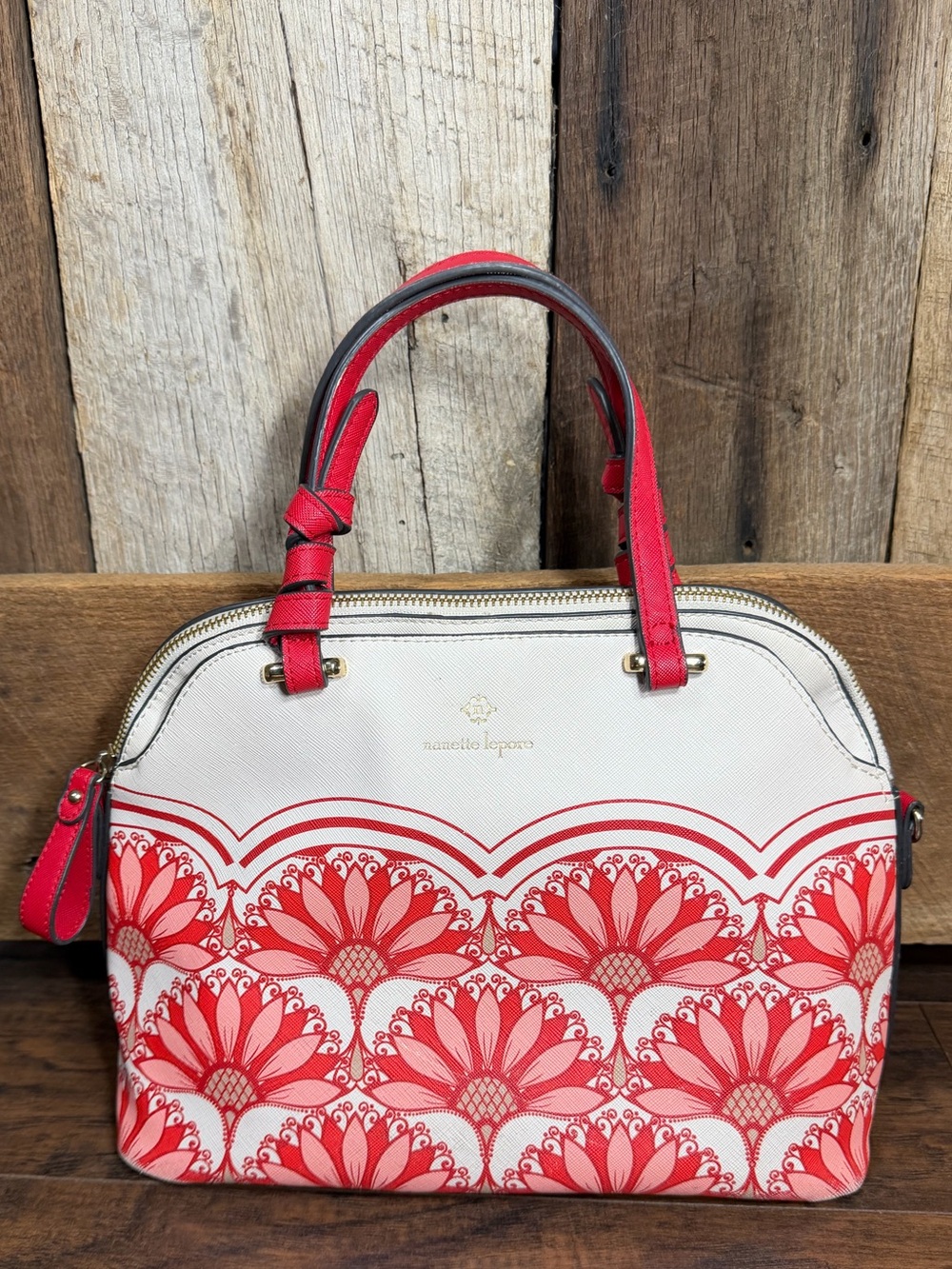 Nanette Lepore Audry Dome Satchel /Crossbody in coral daisy